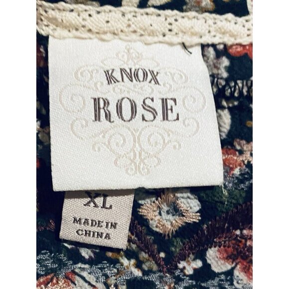 Knox Rose Top Womens XL Black Floral Embroidered Tasseled Boho Peasant Flowy - Picture 6 of 8